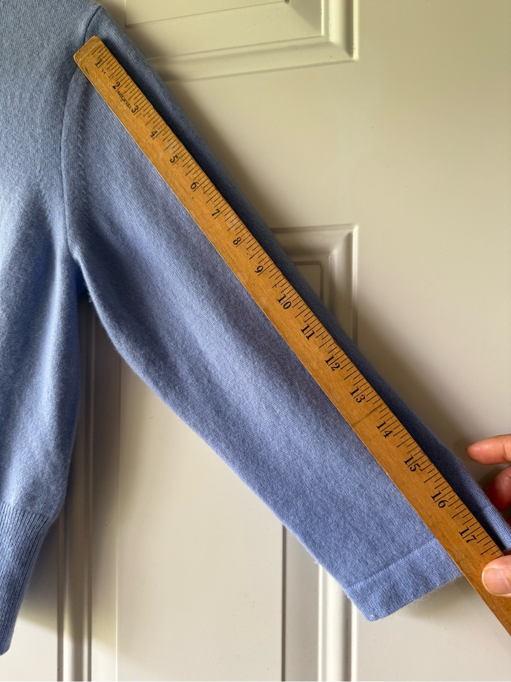 PURE Collection Cashmere Light Blue 3/4 Sleeve Crewneck Cardigan - Picture 6 of 7